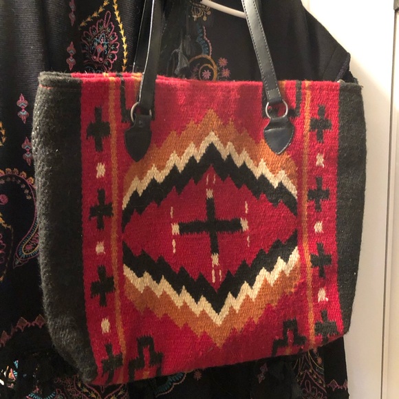 saddlebag Co Handbags - Woven Aztec Tote Bag in Red and Black Saddle Bag Co